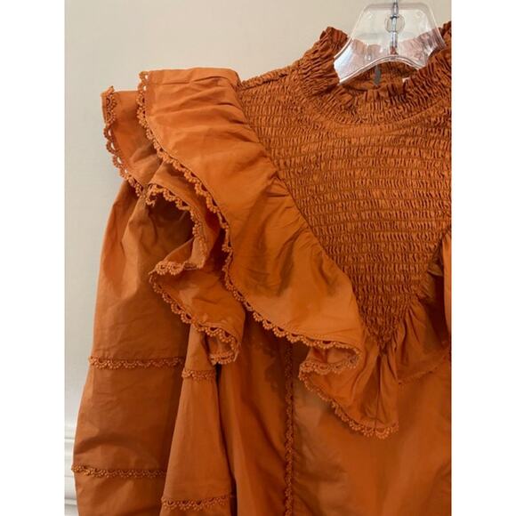 TUCKERNUCK Hyacinth House Persimmon Ruffle Parker Blouse Top Size XXS - Picture 9 of 9